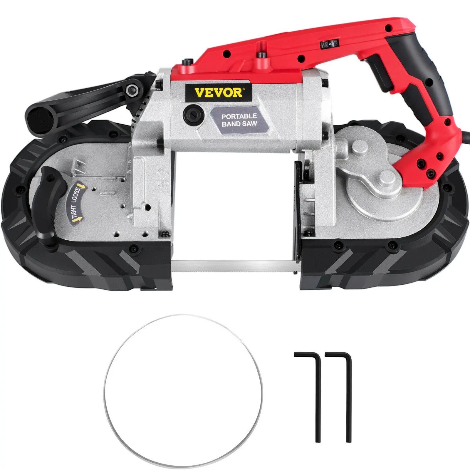 VEVOR Cordless Band Saw, 5-Inch Cut Capacity Metal Cutting Tool, 10A Motor, Variable Speed, Soft Grip Handheld Saw, 110V/60Hz, 55x17x29cm, for Wood/Plastic, Tubing, Pipes, Rebar, 110 V/60 Hz