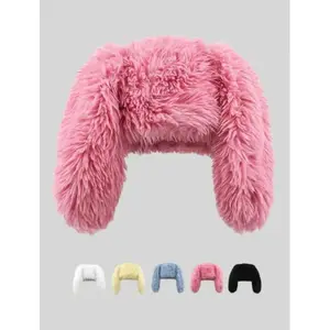 Cute Fluffy Rabbit Ear Beanie Hat for Women & Men Soft Plush Warm White Cap Funny Bunny Design for Daily Wear