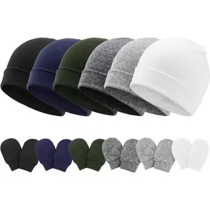 P-KCP02   Newborn Baby Hats and Mittens Set Infant Beanie Cap Toddler Gloves Newborn Hospital Hats for Baby Boys Girls Kid 0-6 Months
