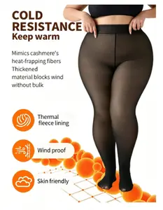 Plus Size High Waist Fake Sheer Fleece Lined Tights Stretchy Tummy Control Butt Lifting Warm Thermal Leggings for Autumn Winter Daily Layering Wear