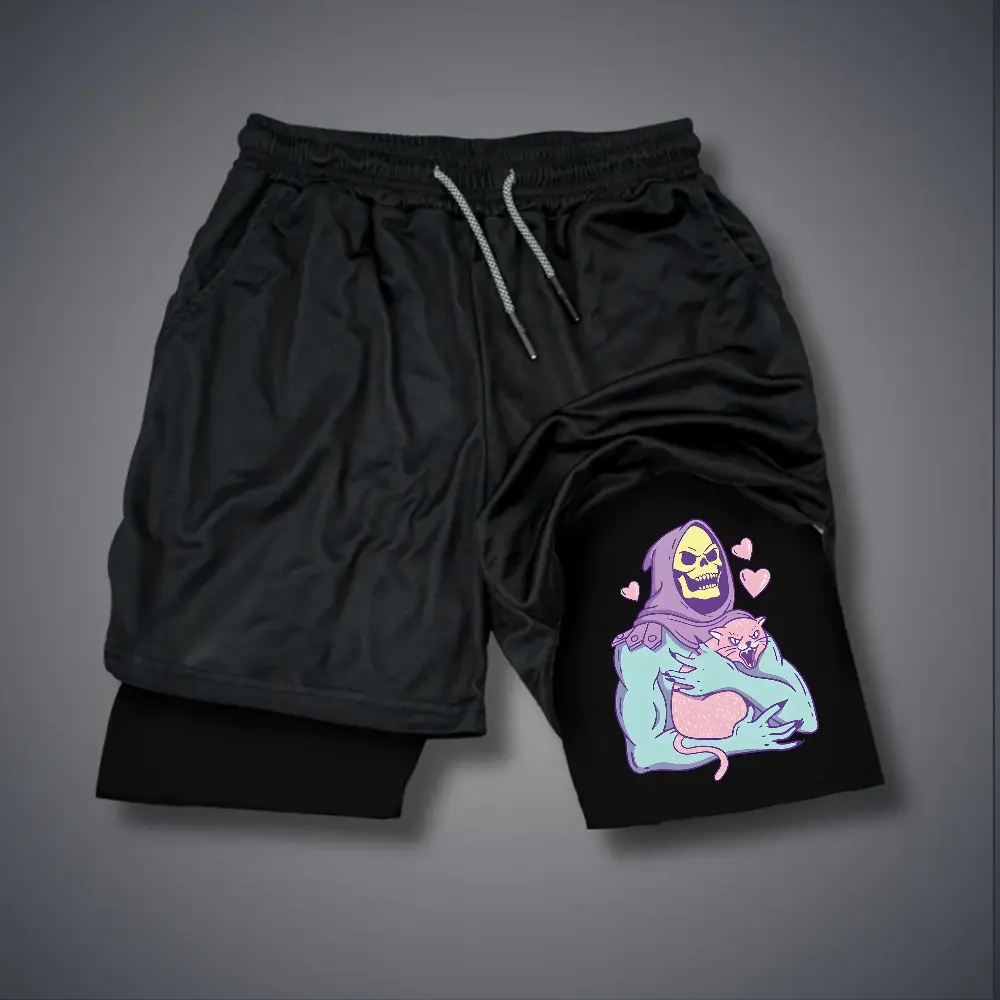 Funny Cat Double-Layer Sports Shorts Graphic Shorts Black Shorts Camo Shorts Streetwear Shorts Men Outfits Men Short Shorts Vacation Outfits Shorts