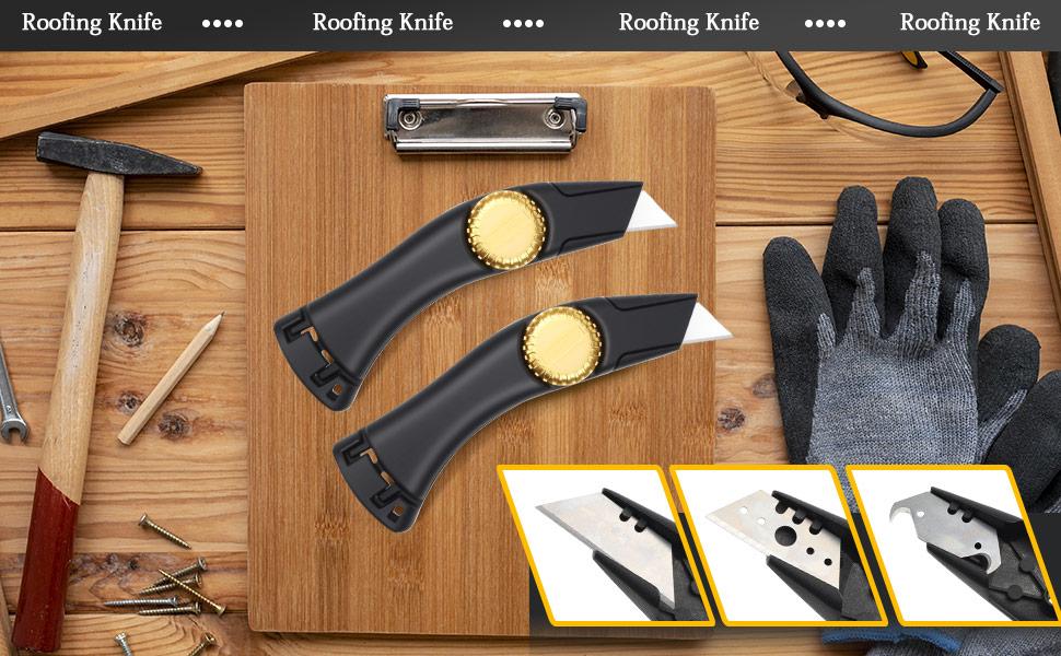 Heavy Duty Roofing & Utility Knife, Roofing Utility Tools, Vinyl Knife Metal Roofing Tools with Portable Storage Sheath, Replacement Blades