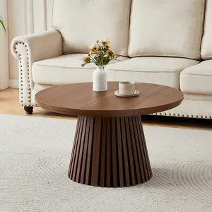 Extendable Round Oval Wooden Furnishing, Modern Slatted Leg Home Center Piece, Flexible Space Saving Multipurpose Wooden Decor, Practical Household Rest Surface for Living Room Leisure Area, Indoor Working & Tea Serving Daily Use Furniture
