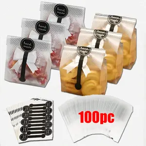 50/100pcs translucent plastic/transparent paper bags, baking cookie bags, for bread, cookies, cakes, chocolate, candy, snack packaging, gift bags, suitable for baking party supplies wedding party gift bags