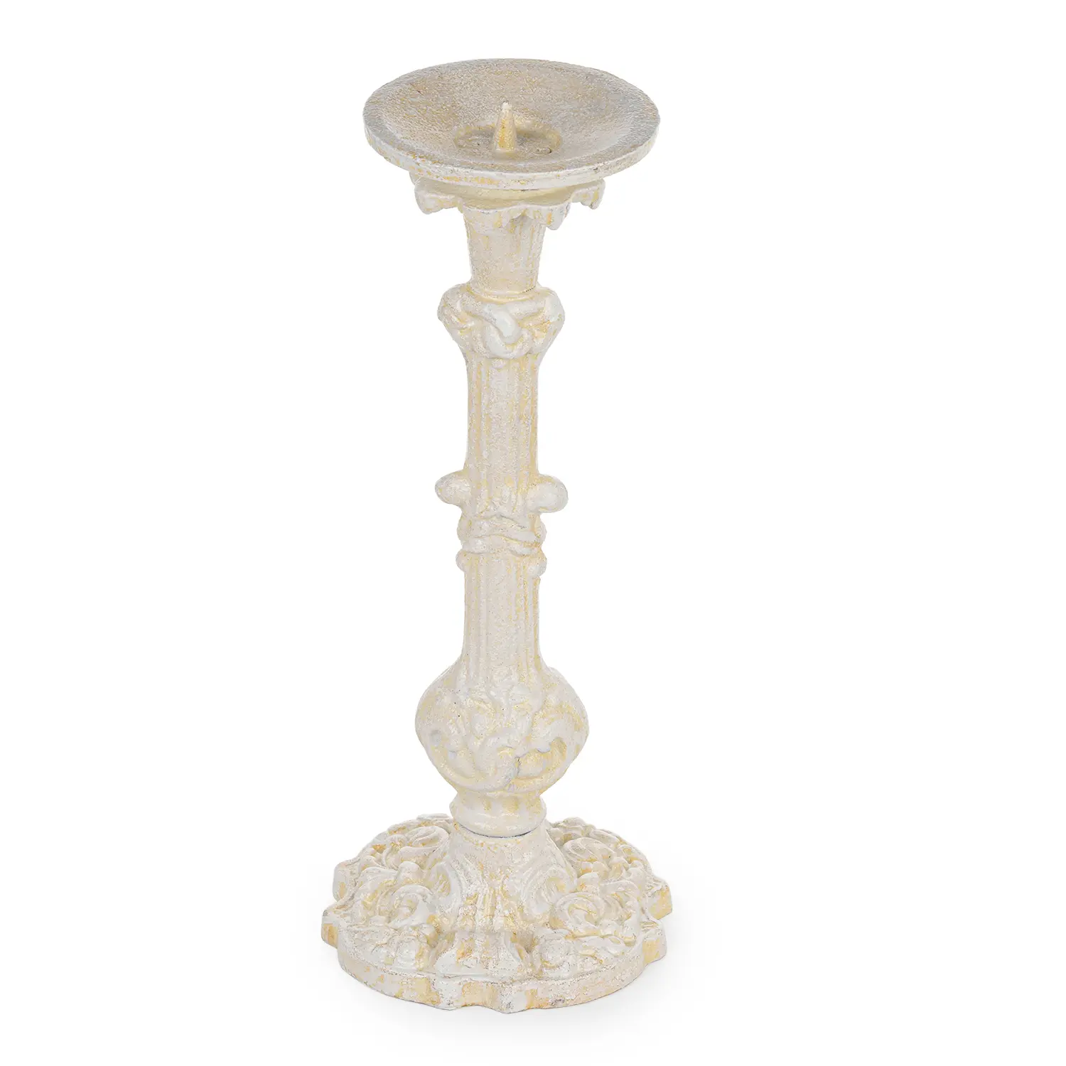 Sungmor Decorative Vintage Cast Iron Candlestick Holder, 15.7in Tall Distressed White Pillar Candle Stand, Rustic Farmhouse Home Table Centerpiece Decor, 15.7 Inch