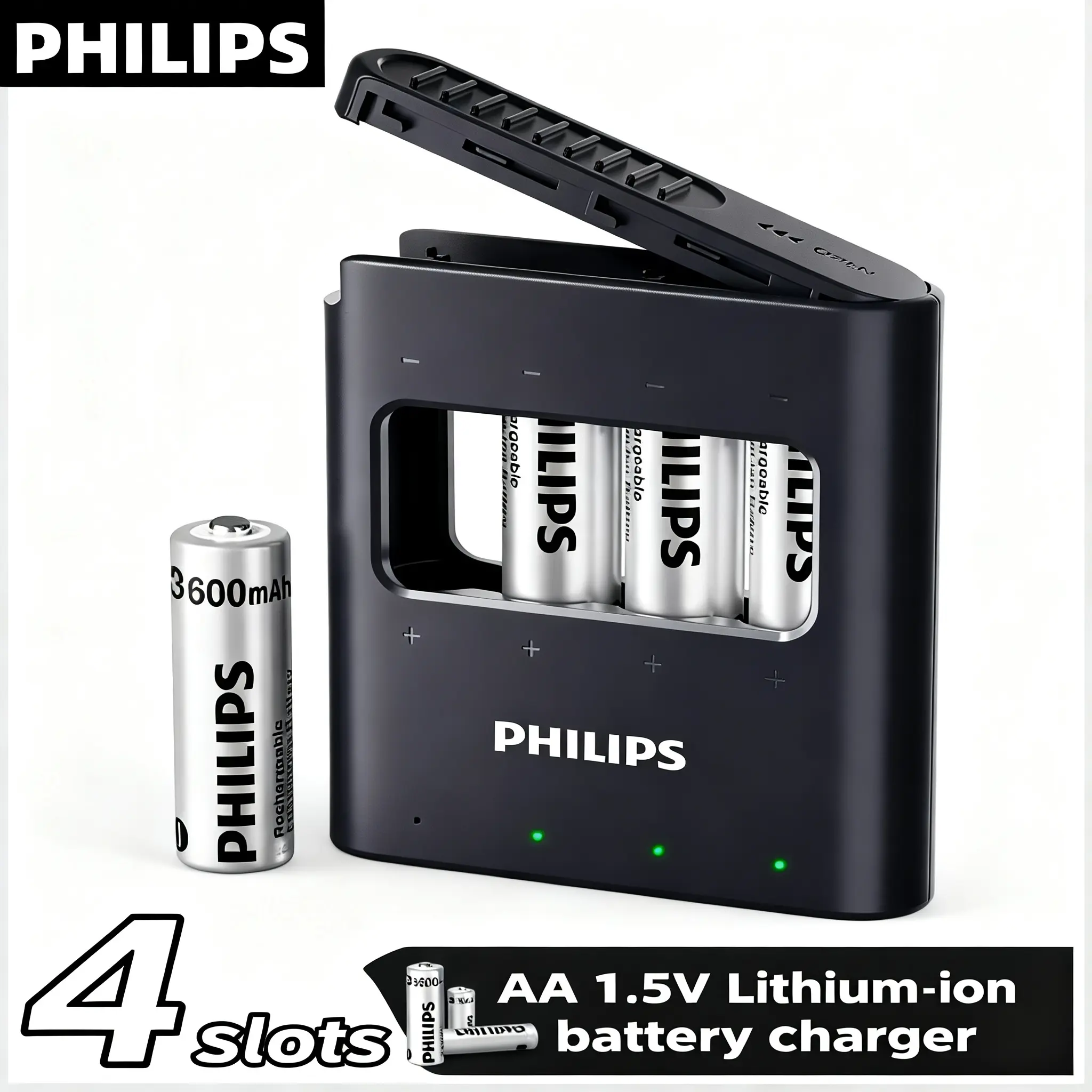 PHILIPS AA Secondary (Rechargeable) Batteries - 4 Count, 1.5V, 3600mAh, 1200 Times Longer Lifespan for Xbox, PS5, Blink Cameras (Sports & Outdoor Boating Compatible)