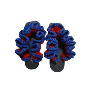Handmade Crochet Ruffle Sandals-Blue &Red