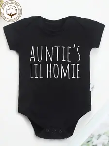 100% Pure Cotton Baby Onesies Auntie'S Lil Homie Letter Print Soft Casual Round Neck Baby Onesies, for Outdoor