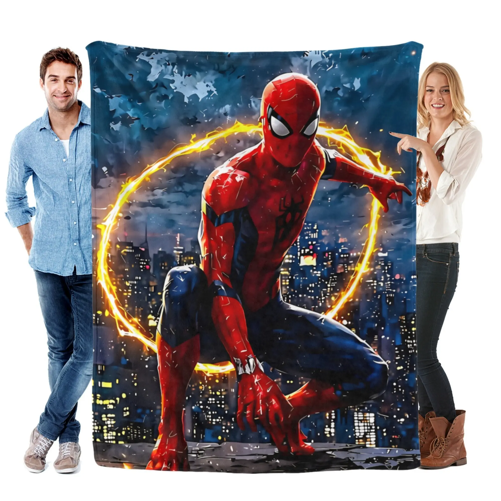 Marvel Spider-Man Super Soft Fleece Blanket - 2D Action Cityscape Gamer Room Decor