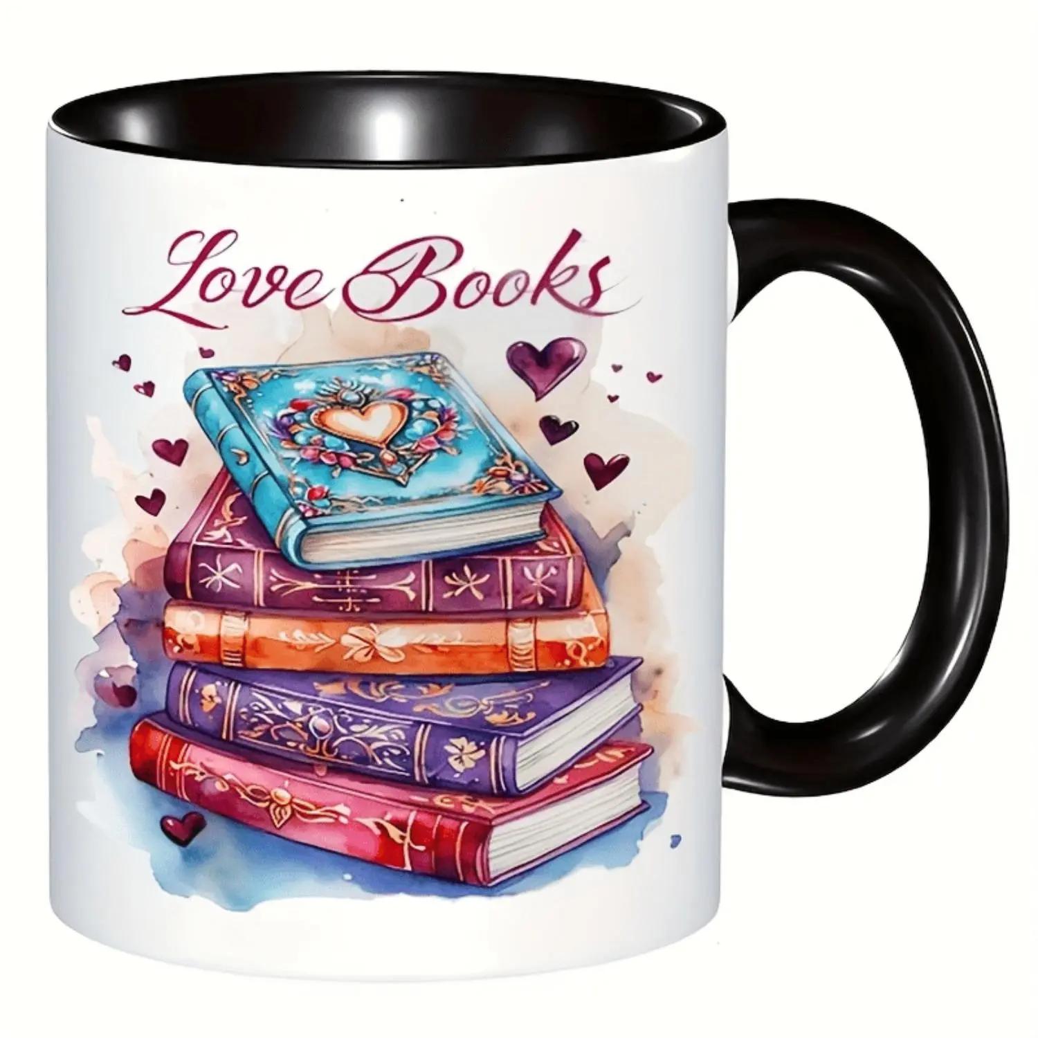 Cozycup Insulated Ceramic Mug 11 Ounce Reusable Dishwasher Safe Multipurpose Design Featuring Love Books Inspirational Phrase Ideal Gift for Book Lovers