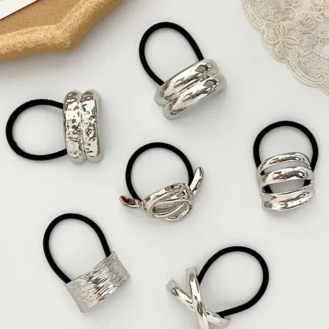 Women's Elegant Texture Metal Hair Tie Set, Versatile Hair Accessories for Daily Wear, Casual Versatile Party, Banquet Hair Accessories, ElasticsBand, Elastic Hair Ties