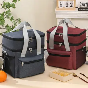 Double-layer lunch bag，Insulated Large Capacity Lunch Bag for men women，Reusable  Water Resistant Lunch tote bag for Work School Travel Picnic