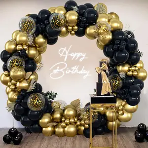 Gold Black Balloon Garland Arch Kit,152pcs Latex Black Gold Confetti Balloons,Happy Graduation Anniversary Decor Wedding Birthday Party Decorations