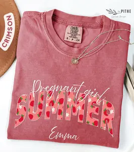Comfort Colors® Pregnant Girl Summer Shirt Pregnancy Announcement Shirt Baby Shower Shirt Girl Mama Shirt Pregnant Girl Summer