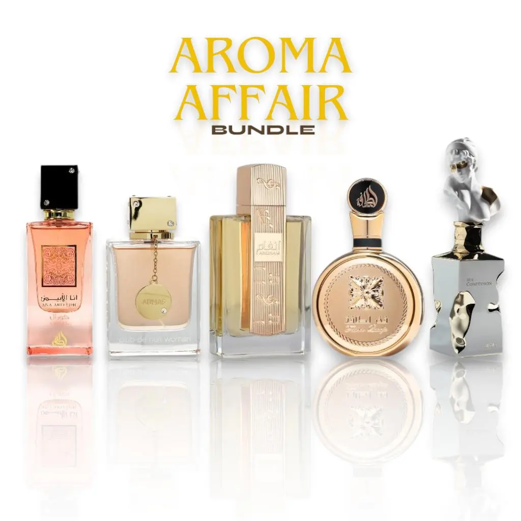 Aroma Affair Bundle | Lattafa Ana Coral + Angham + Her Confession + Fakhar Extrait + Armaf Club De Nuit Women | Women's Fragrance | 100 ML 3.4 OZ | Eau De Parfum | Floral - Vanilla & Powdery