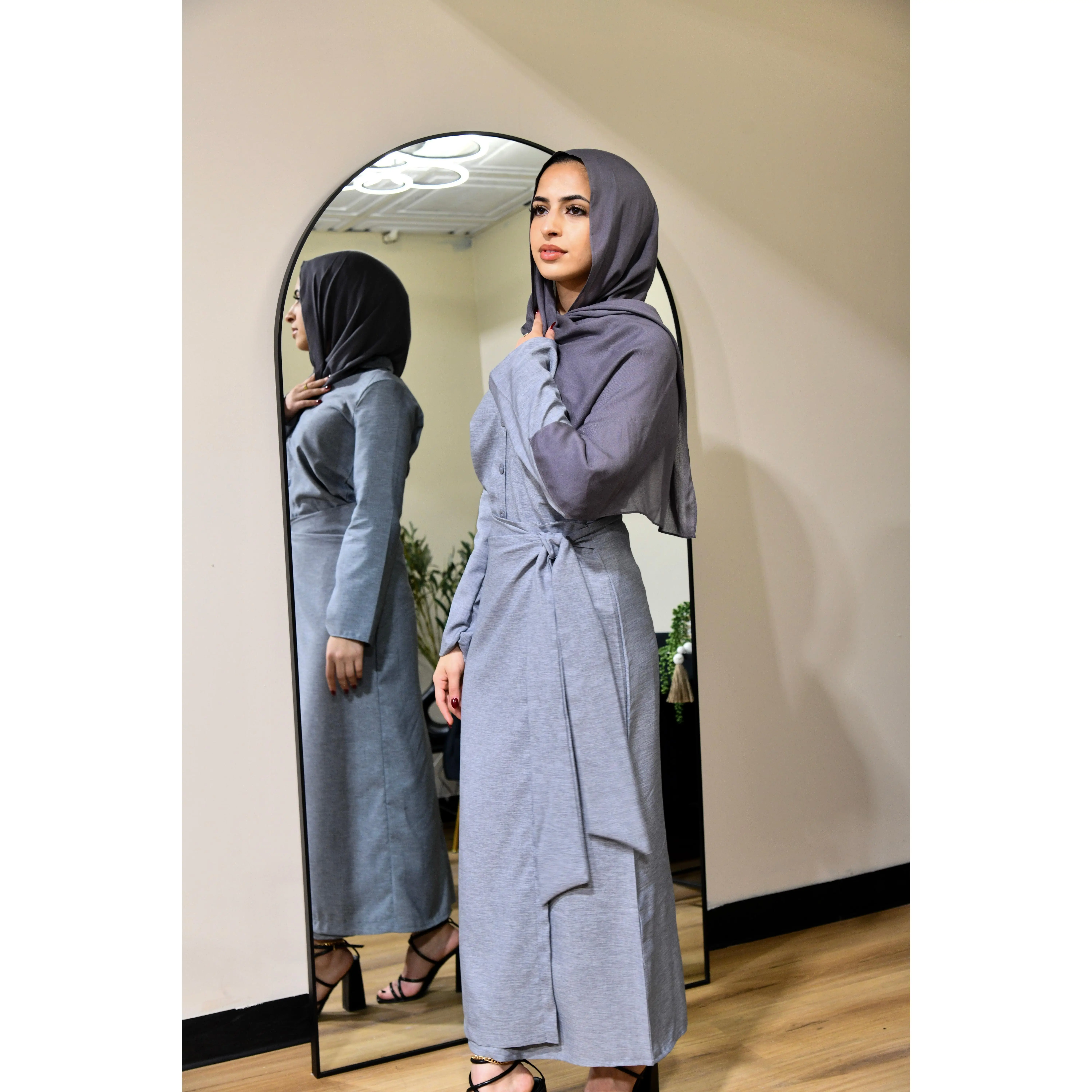 Linen Skirt Dress 2 Piece Set - Grey