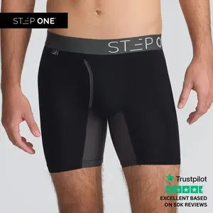Step One Men's Boxer Brief Fly - Black Currants, Anti-Chafe, Breathable Bamboo Fabric, UltraGlyde Panels, Hidden Elastic Pouch, Premium Underwear, Athletic Daily wear