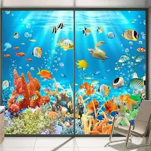 Underwater World Matte Glass Sticker, Bathroom Toilet Privacy Window Film, Semi-Transparent Non-Porous Decorative Decal