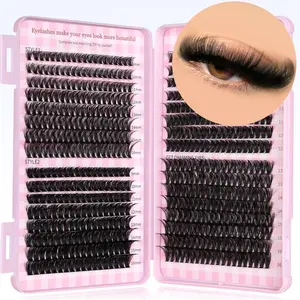 GROINNEYA 32 Rows Large Capcity Lashes 5D DIY Eyelash 9-16mm Cluster Lashes Fluffy Soft Eyelashes Natural Cross Volume Lashes Curl Long Lash Clusters with Thin Band Lashes at Home, Cosmetic Eyelash Extension