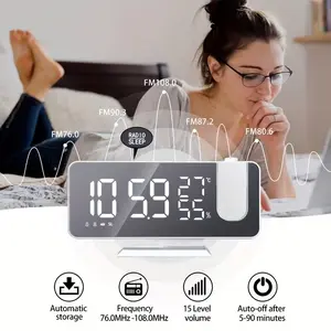 Smart Digital Alarm Clock with Fm Radio, LED Display, Projection Function, Temperature Humidity Monitor, USB Powered, Plastic Rectangle Table Clock, Digital Clock Decor, Multifunctional Alarm Clock