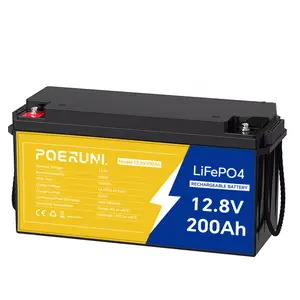 POERUNI LiFePO4 Deep Cycle Lithium Battery 12V 200Ah Built-in 150A BMS 15000+ Cycle RV