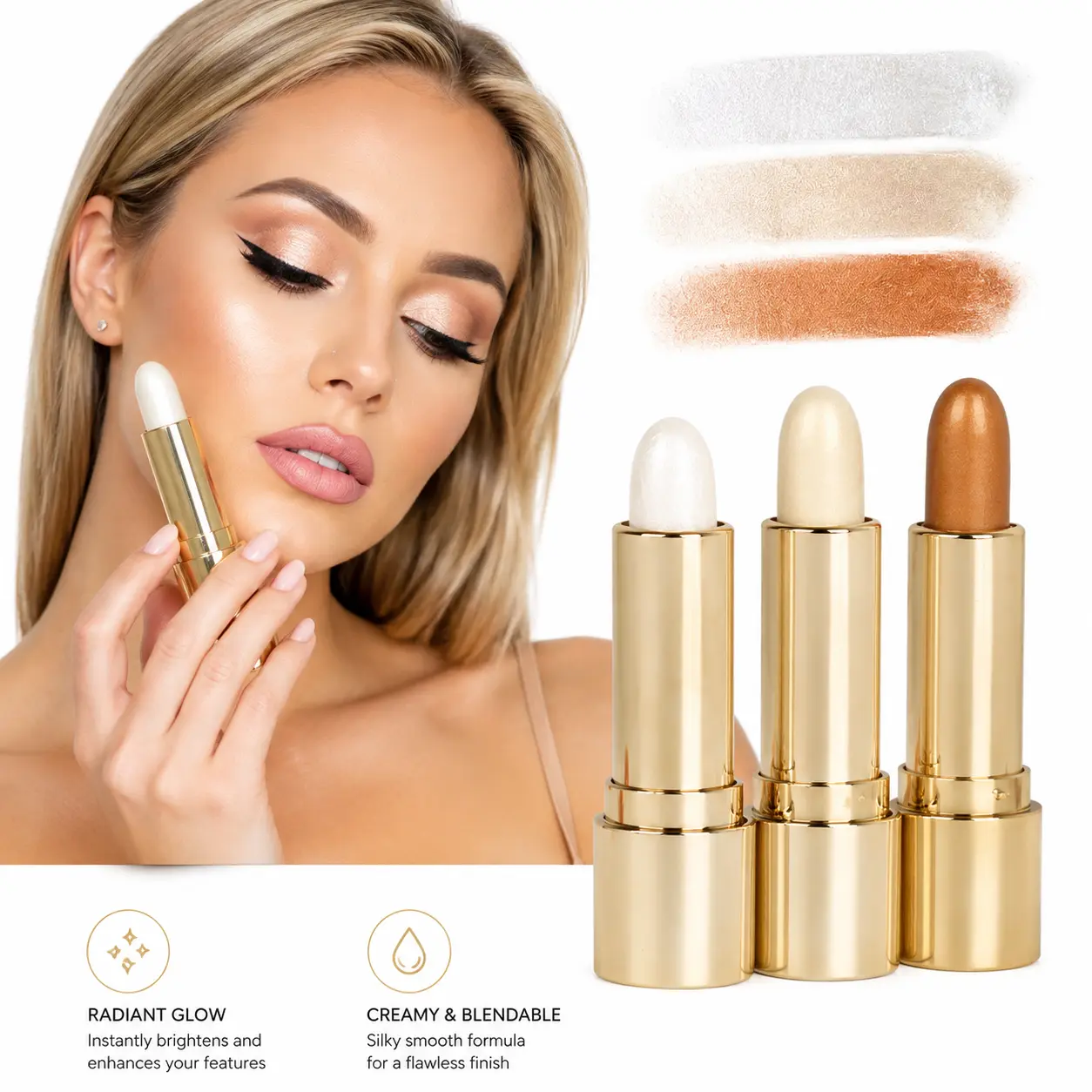 Cream Highlight Stick for Face Contouring, Blendable Under Eye Brightening Pen, Multi-purpose Eye Brightener for Natural Three-dimensional Makeup