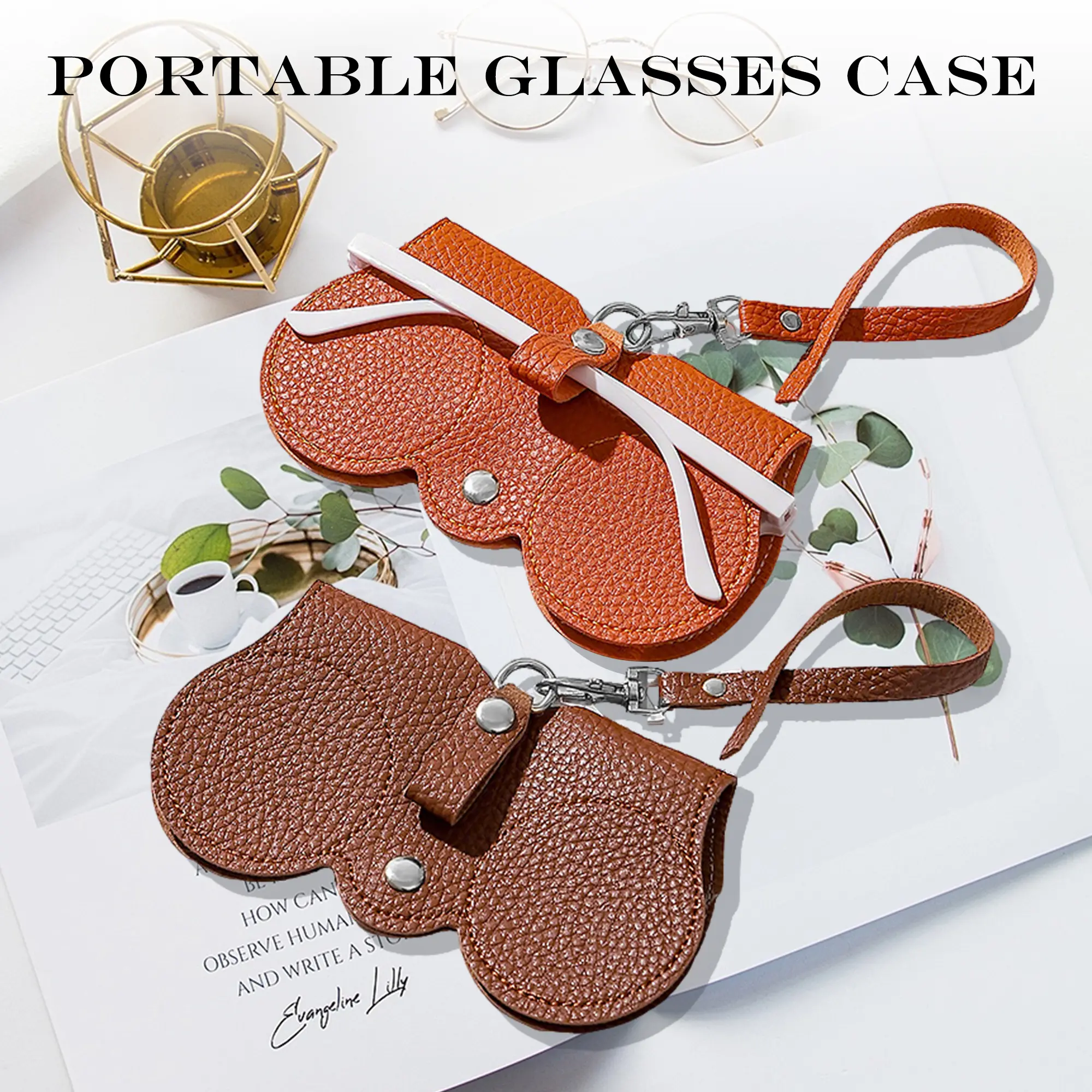 Unisex Fashion Soft Leather Sunglasses Bag - 1-Count Home Organizer Storage Accessory with Secure Button, Keychain Hook, Scratchproof Eyewear Holder, Glasses Holder Features for Eyewear Protection Accessories, Room Accessories