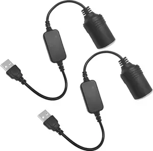 2 PCS USB to Cigarette Lighter Socket, 1 Ft 5V USB A Male to 12 Volt Car Cigarette Lighter Socket, Power Adapter Cable for Dash Cam GPS Radar Detector LED Light Strips, Car Accessories