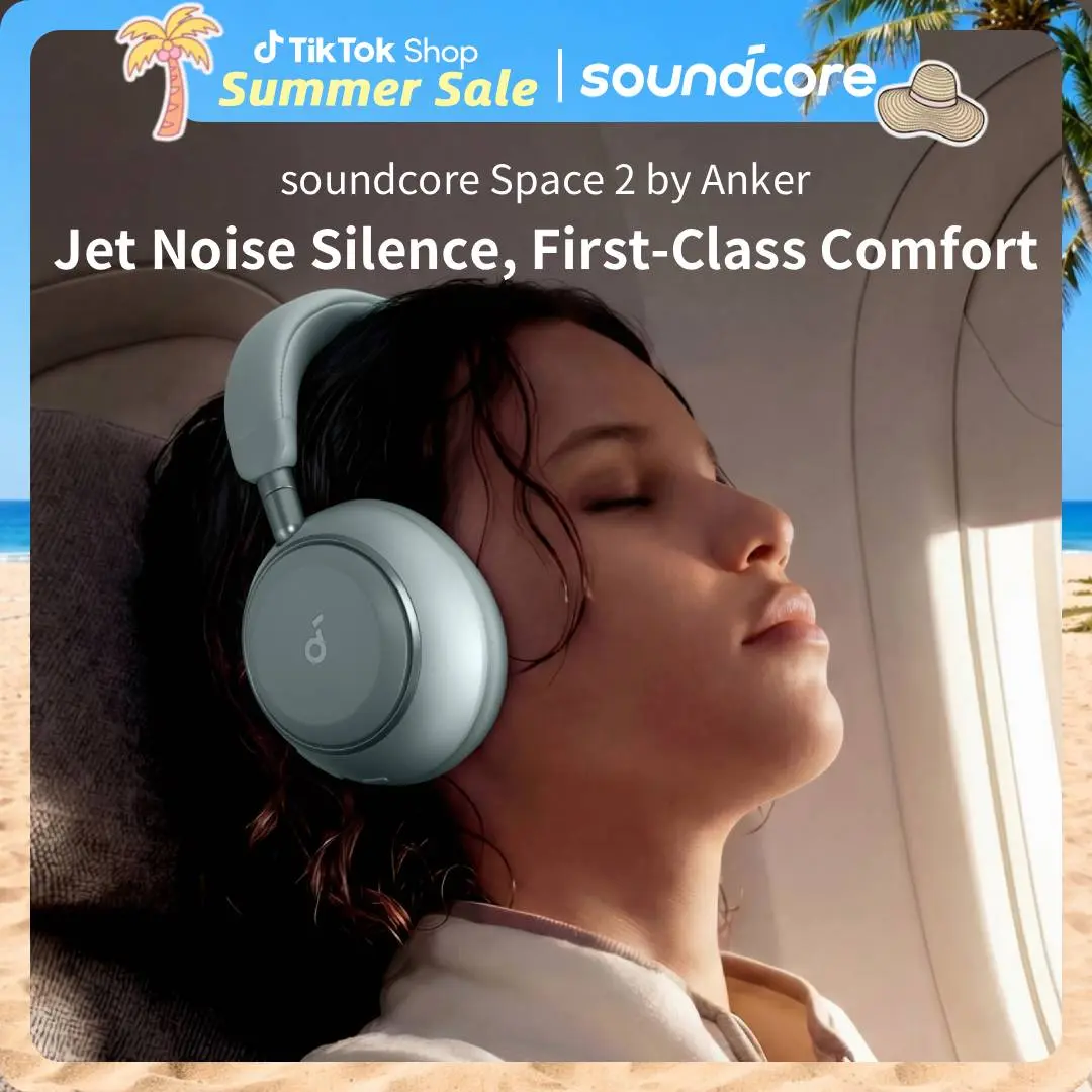 soundcore Space 2 by Anker, Active Noise Cancelling Headphones, Comfortable Fit, 50H Playtime, LDAC HiRes Wireless Audio, Dual Connection, Clear Calls, Bluetooth 6.1, Nap Mode, Wearing Detection #tiktokshopsummersale