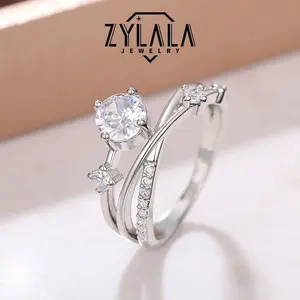 [160 Shining Star] 1.0Ct Synthetic Moissanite Ring 925 Sterling Silver Promise Ring Engagement Wedding Jewelry For Bride Noble Gift