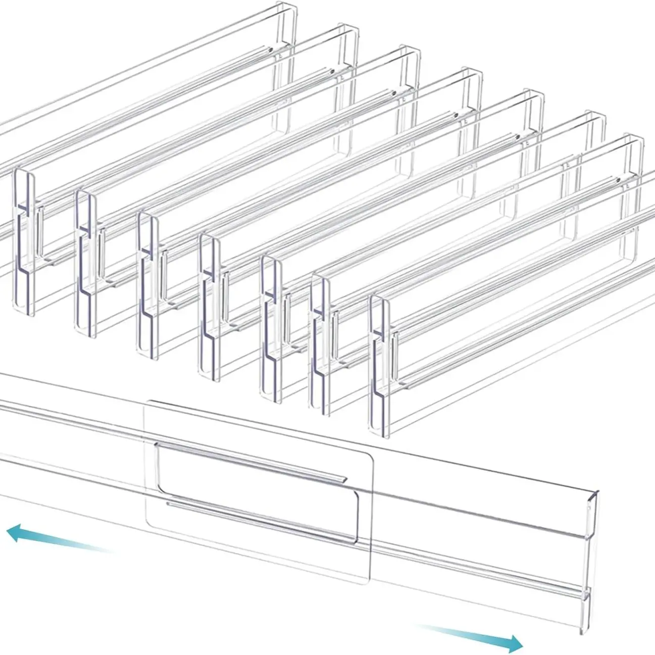 Drawer Divider Set of 8, Adjustable and Expandable, 3.14 Inches Tall, Transparent Plastic Organizer, Ideal for Closet, Office, Bedroom, Kitchen, Closet Storage System, Bedroom Organiser