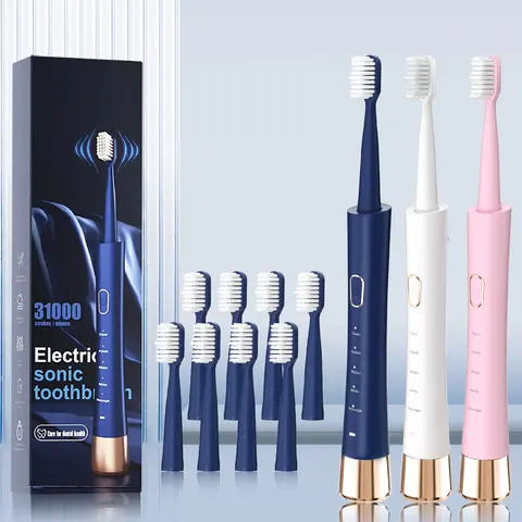 GMUX Sonic Electric Toothbrush - Cordless Rechargeable Adult Bathroom Gadget with 8 DuPont Bristle Heads, 5 Modes, Smart Timer, IPX7 Waterproof, USB Charge, 500mAh Battery, Couples Cool Gifts for Adults, Self Care & Personal Care Gadgets