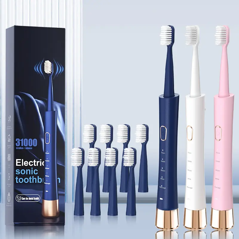 GMUX Sonic Electric Toothbrush - Cordless Rechargeable Adult Bathroom Gadget with 8 DuPont Bristle Heads, 5 Modes, Smart Timer, IPX7 Waterproof, USB Charge, 500mAh Battery, Couples Cool Gifts for Adults, Self Care & Personal Care Gadgets