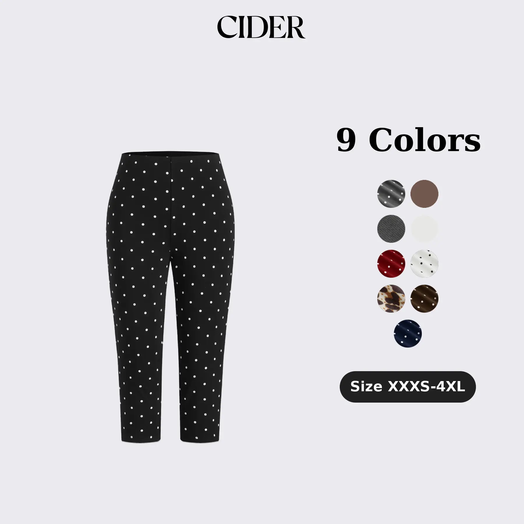 Cider Women's Polka Dot Capri Pants, Casual High Waisted Skinny Cropped Bottoms with Comfortable Stretch Fabric, Fitted