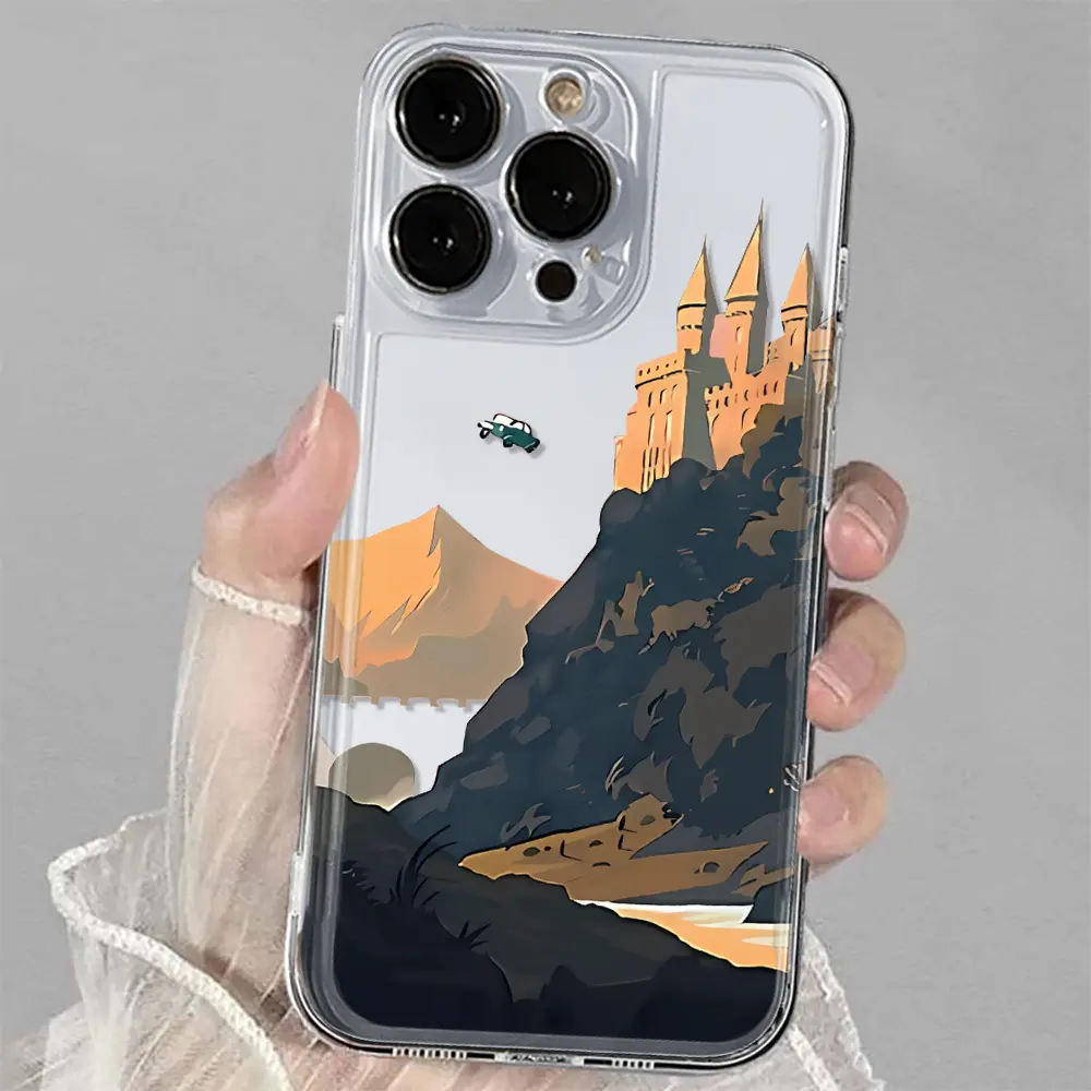 Flying Car & Castle Design TPU Phone Case - Drop-Proof, Non-Slip, Full-Coverage Protection Casing for iPhone 17,16,15,14,13,12,11,XS,X Series - Mobile Phone Accessories, Shockproof Gift for Friends/Family