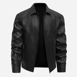 Collared PU Leather Jacket for Men - Black | With Structured Stitching & Zip Pockets | Slim Fit Casual Daily Wear