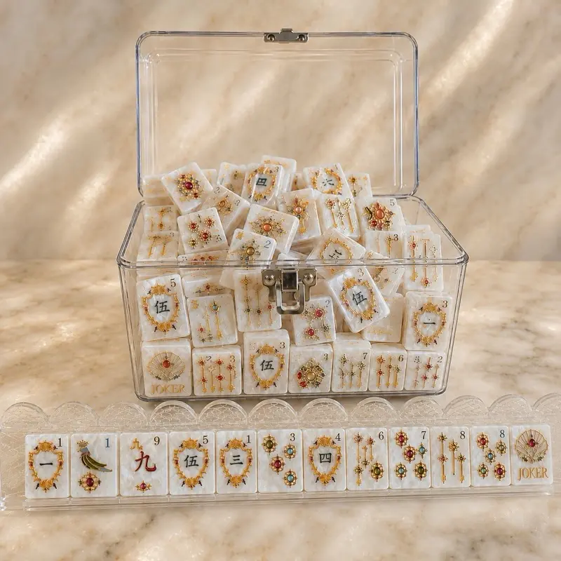 LIMITED EDITION Pearl Mahjong Tiles: Golden Cat Motif