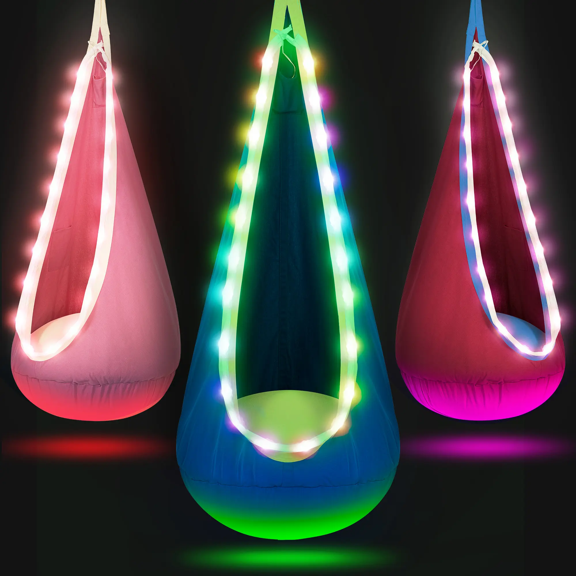 【Stand NOT Included】Pod Swing Chair with LED Lights & Inflatable Pillow, Hammock Swing for 3+ Years Old, Indoor & Outdoor Sensory Furniture, Christmas Gift Option (Stand NOT Included), Swing Chairs, Patio Swing Chair, Patio Outdoor Furniture