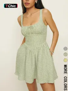 Women Gingham Print Cami Dress Casual Sleeveless A Line Summer Ladies Beach Holiday 2026
