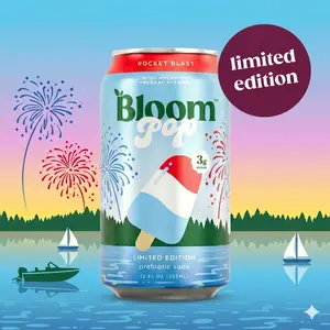 LIMITED TIME FLAVOR - Bloom Pop - Rocket Blast - Prebiotic Soda 12 Pack, 12oz Cans - Prebiotic Soda for Gut Health, Low Calorie Soda, No Caffeine, Healthy Soft Drink Alternative Beverage