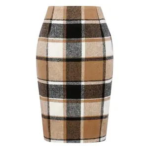 Checkered pencil skirt high waist wool knee length women's autumn and winter skirt long tweed skirt women's business casual wear office skirt checkered skirt holiday wear women's bottomsRAIMENTRY