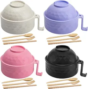 6PC/Set Microwave Ramen Bowl Set, Ramen Noodle Cooker with Lid & Handle,Perfect for Home, Office, Dorm, or College Tableware