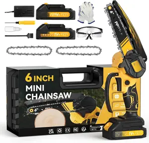 Mini Chainsaw, 6 Inch Mini Chainsaw cordless,21V with 2   Portable Handheld Small Chain  Use for  , Tree Trimming Handheld , Home and Garden Tool (Yellow)