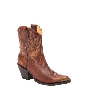 Wheels Brown Leather Western Booties - Round Toe Wheels Brown Leather Western Booties - Round Toe