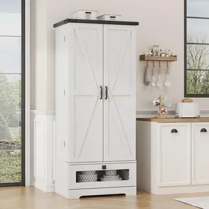 55'' Modern Kitchen Cabinet - Floor-Mounted Tall Cupboard, Compartment Floor Cabinet with Adjustable Shelves, Drawer, Double Door Sideboard for Kitchen, Living Room, Modern Kitchen Cabinets, Compartment Floor Cabinets