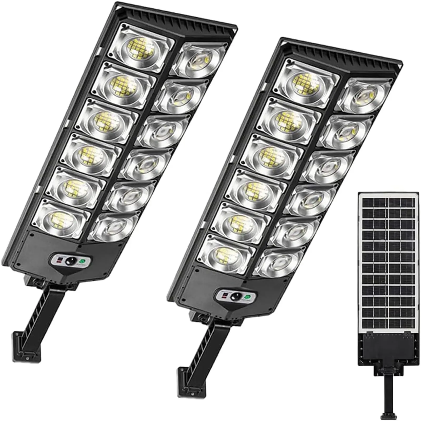 Upgraded Solar Street Light - 2000LM/W Super Bright Monocrystalline Panel, LiFePO4 Battery, IP65 Waterproof, LED Array, Automatically Recharge, Motion Sensor Modes, 3 Settings - Outdoor Wall Lights for Garden, Garage