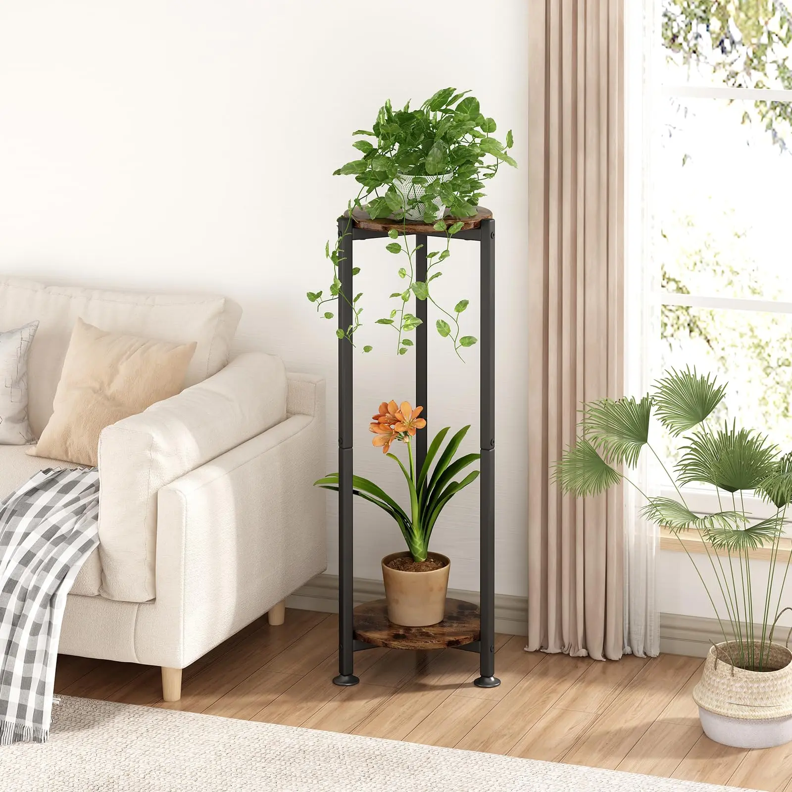 3-Tier Corner Metal Frame Plant Stand - 32.0 in Tall Freestanding Vertical Planter Tower with MDF Board, Pot Trays, Heavy-Duty Plant Riser, Simple Assembly for Indoor Living Room, Outdoor Patio, Corner Shape