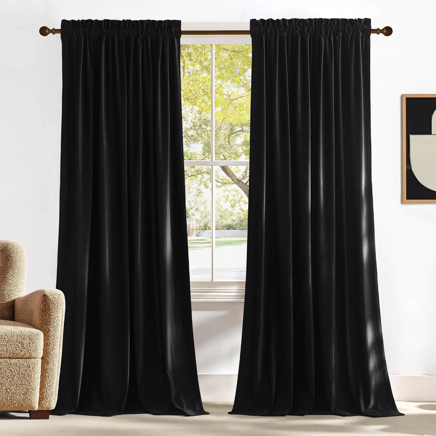 Black Velvet Blackout Curtains 96 inch Long for Living Room and Bedroom, (2 Pieces, 52 W) Black Velvet Blackout Curtains 96 inch Long for Living Room and Bedroom, (2 Pieces, 52 W)