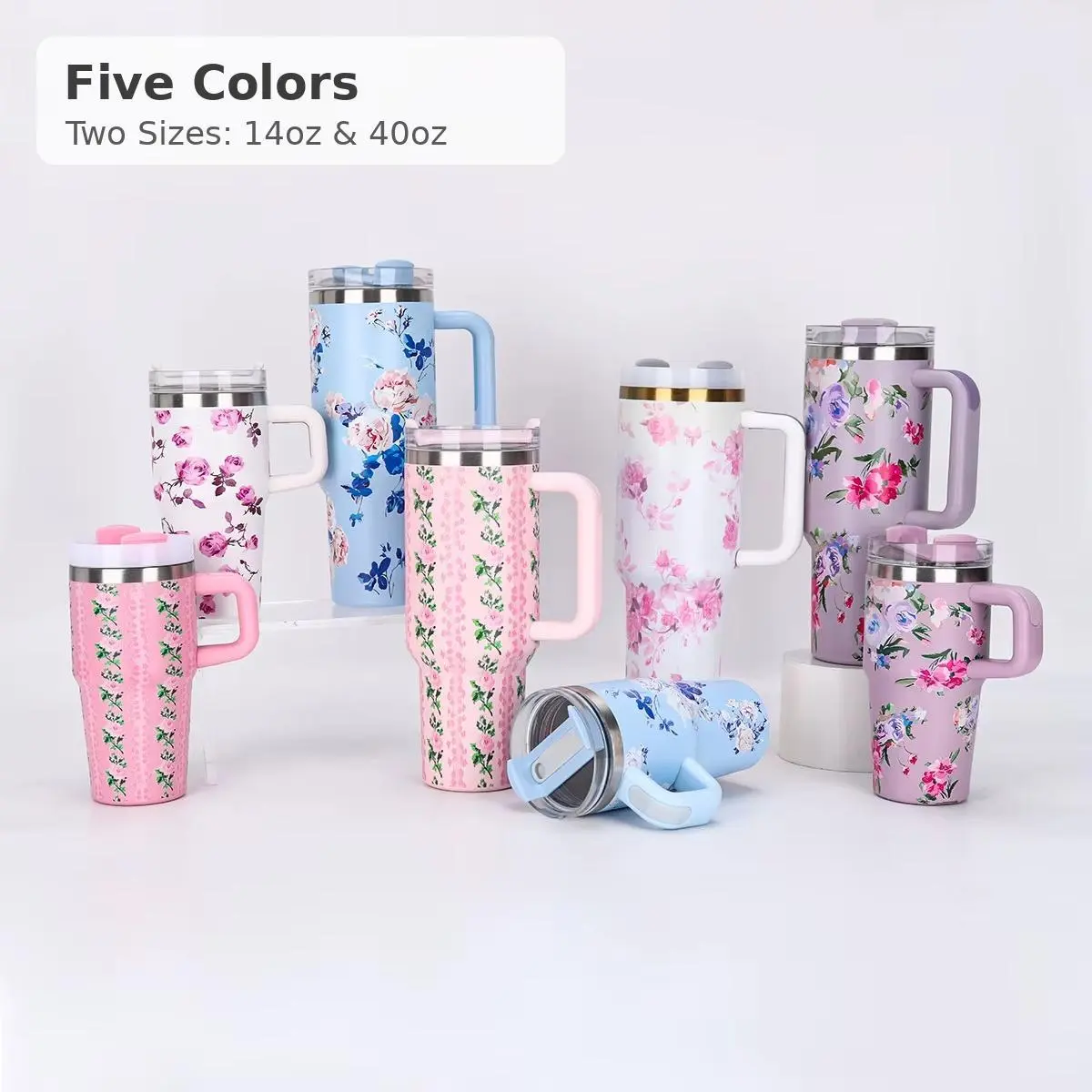 14oz/40oz Rust-Resist Steel Insulated Straw Tumbler Vacuum Flask with Handle & Straw Lid, Double-Wall Thermal Beverage Mug, Everyday Tumbler for Car, Office, Gifts (Butterfly Heart Theme), Everyday Tumbler Vacuum Flasks