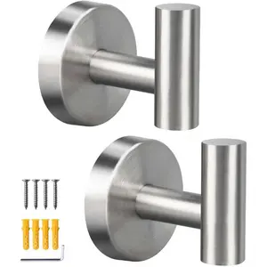 2 Pack Brushed Nickel Towel Hooks, SUS304 Stainless Steel Durable Bathroom Hooks for Bedroom Kitchen Hotel Office
